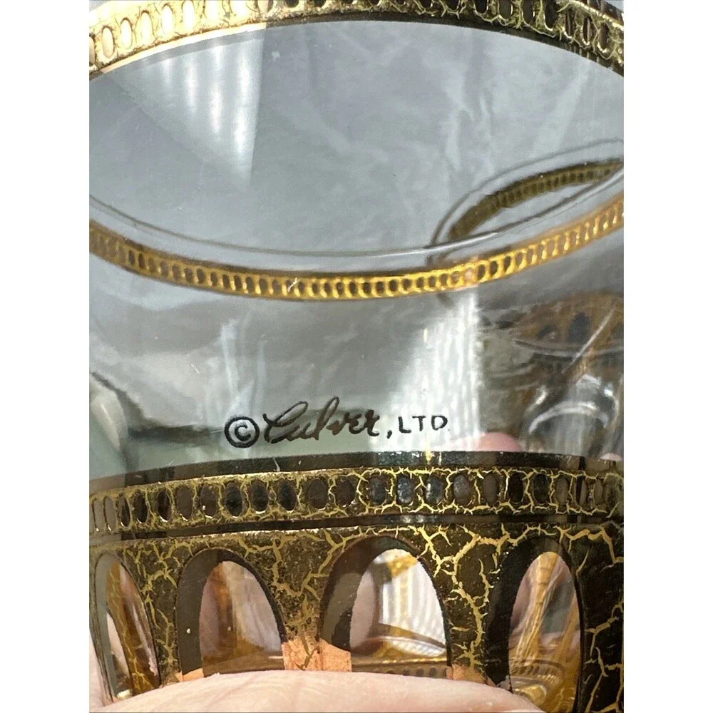 Culver LTD 22K Gold Roman Arch Lowball Glass 4” Mid Century Barware Heavy Base
